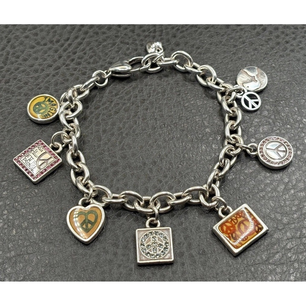 Brighton Charm Bracelet Peace Love Imagine Dove Heart Enamel Crystal Charms